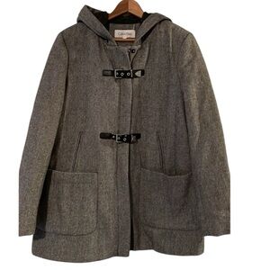 DD2- Gray Women’s Large hooded dressy wool coat lg L